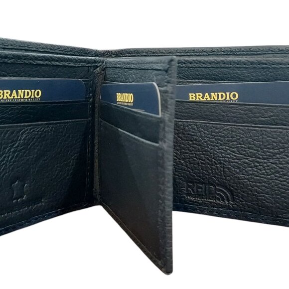 Genuine Cowhide Leather Wallet with RFID Blue Black - Picture 4 of 7